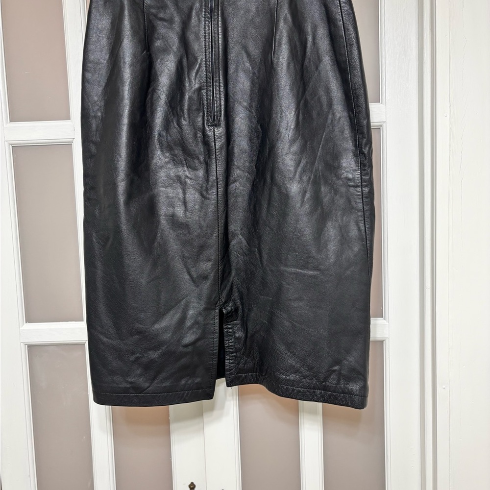 Prezzia Vintage Genuine Leather Black Midi Pencil Skirt Size 9/10 - Picture 6 of 7